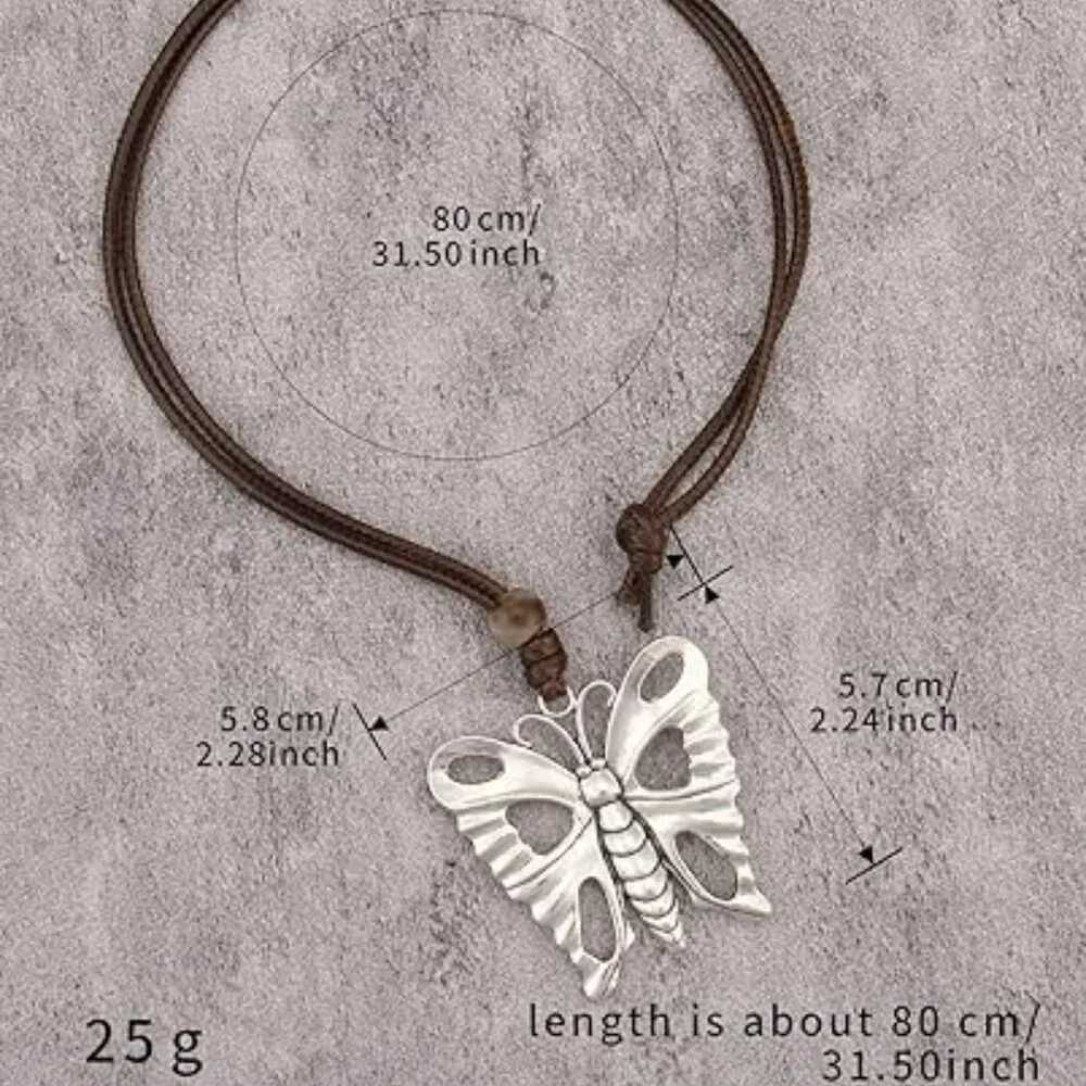 Chunky Necklace for Women Boho Butterfly Pendant Statement‎ Western Choker